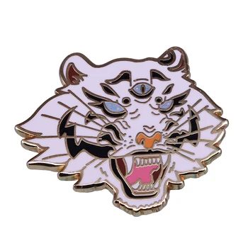 Spīguļi, Trīs Acīm White Tiger Vadītājs Broša Dīvaini Awesome savvaļas Dzīvnieku Emaljas Pin Tetovējums Mākslas Personības Pārspīlēti Sīva Dekori